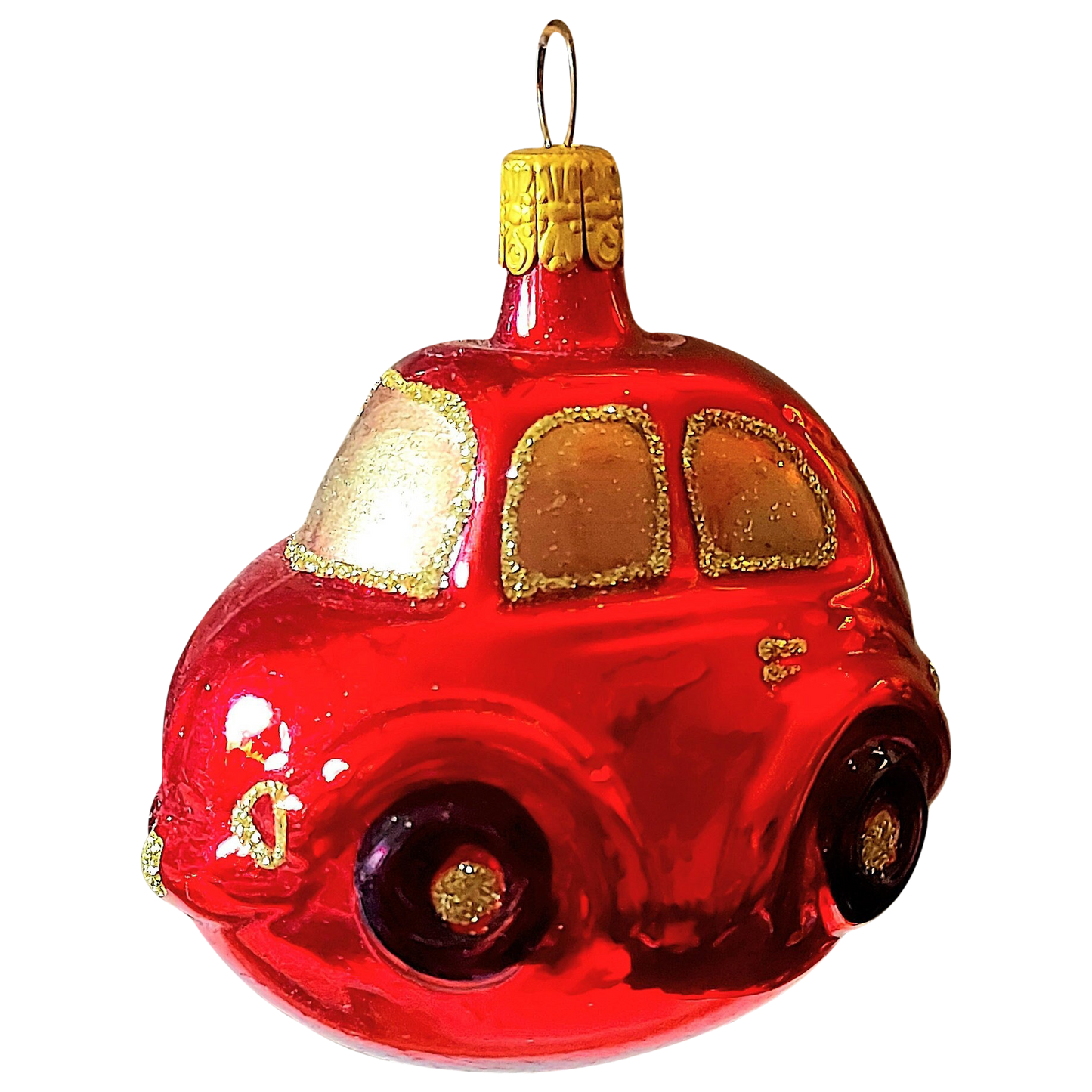 Czech Republic, Glass Blown, Hand Painted Christmas Tree Ornament - Car