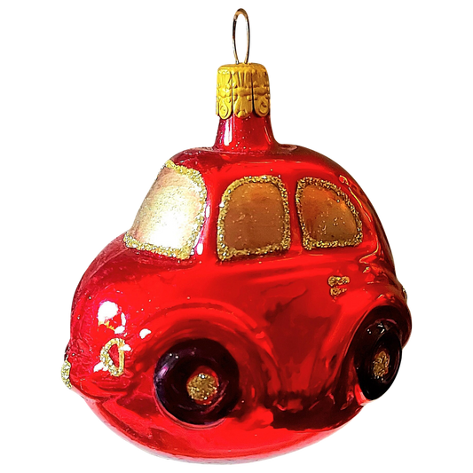 Czech Republic, Glass Blown, Hand Painted Christmas Tree Ornament - Car