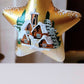 Vintage Czech Glass Christmas Ornament: Hand-Painted Gold Star, House Motif