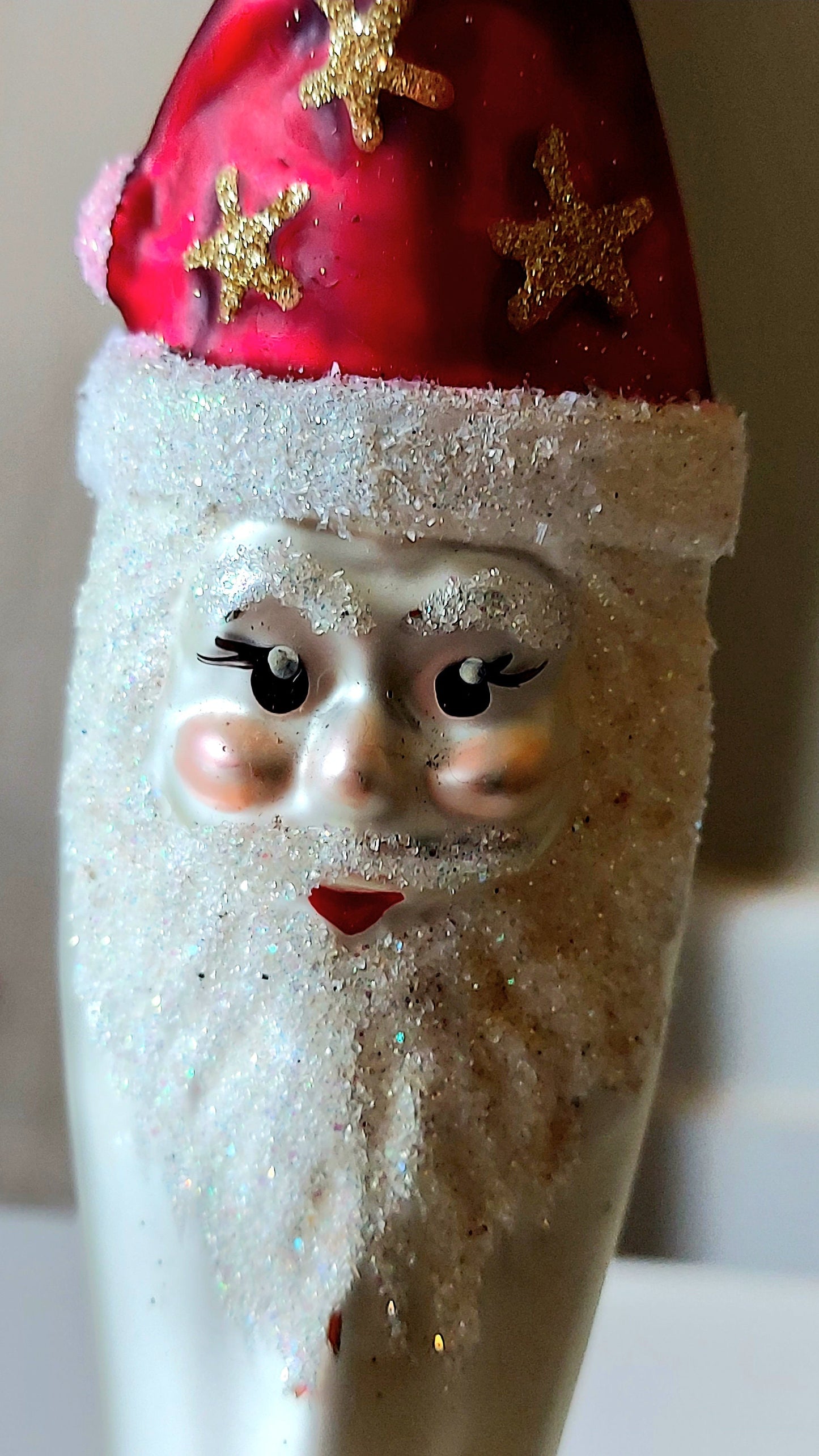 Vintage Czech Republic, Glass Blown, Hand Painted Christmas Tree Ornament - Large Moon