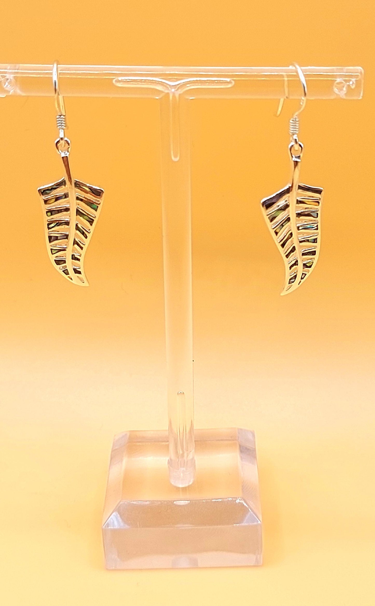Silver Handmade Inlay Pendant/Earring Set Semi Precious Abalone Shell- Leaf
