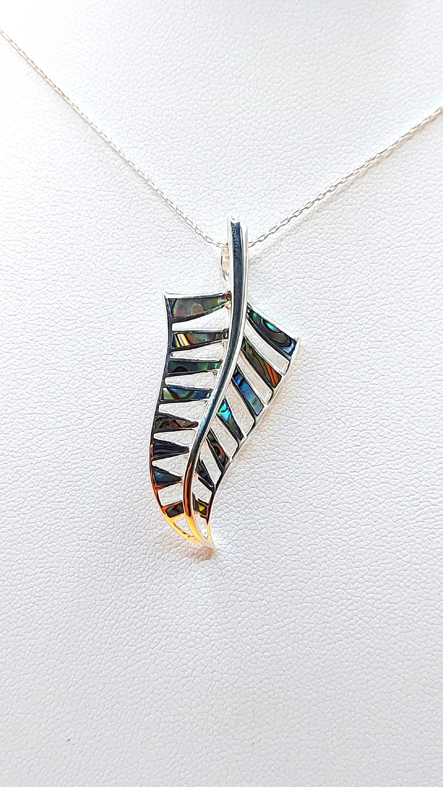 Silver Handmade Inlay Pendant Semi Precious Abalone Shell- Leaf