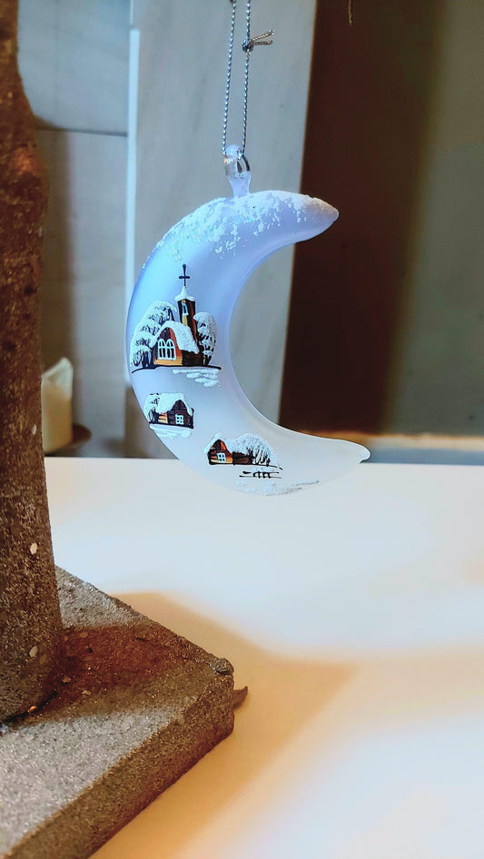 Vintage Czech Glass Christmas Ornament: Hand-Painted House Motif