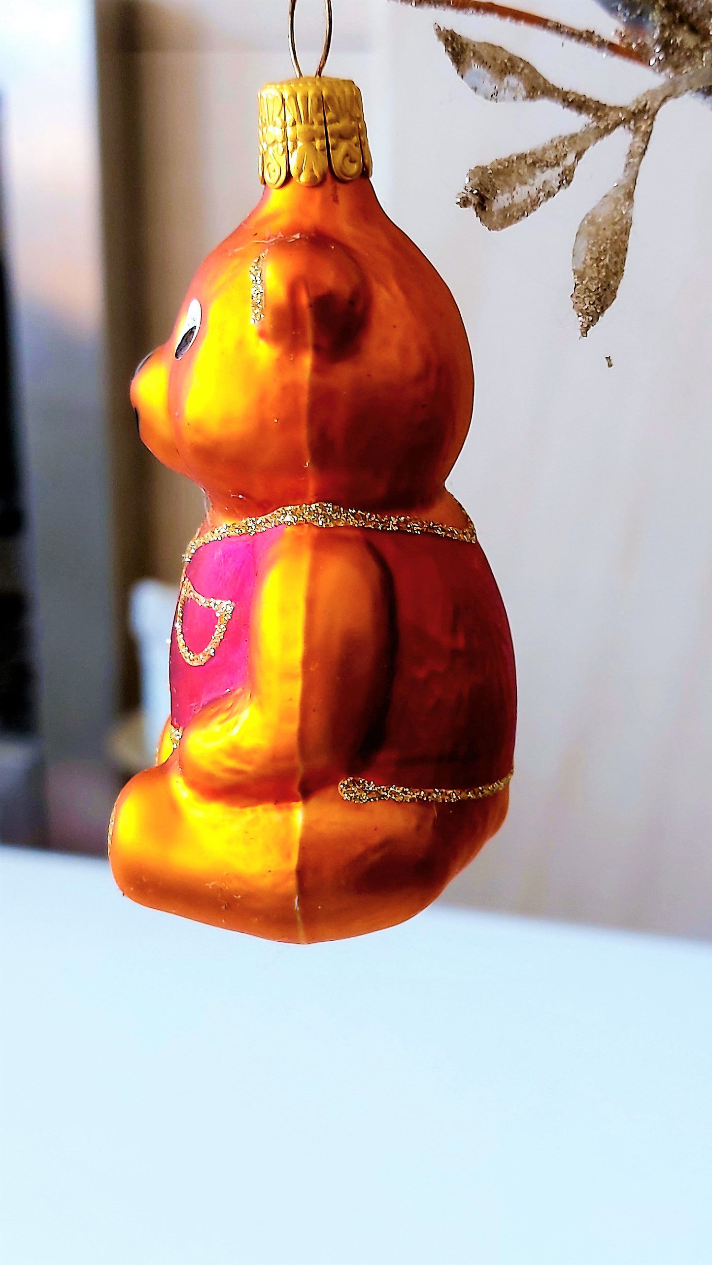Vintage Czech Republic, Glass Blown, Hand Painted Christmas Tree Ornament - Teddy a pair ( x 2 )