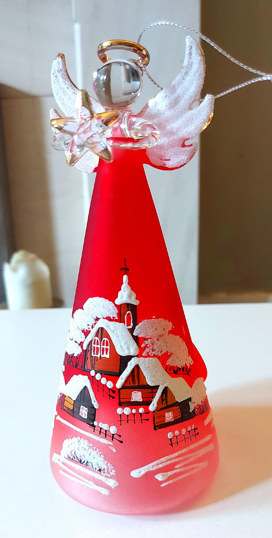 Vintage Czech Glass Angel Christmas Ornament: Hand-Painted Winter Village Candle Holder (Red)