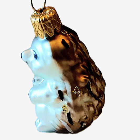 Vintage Czech Republic, Glass Blown, Hand Painted Christmas Tree Ornament - Hedgehog a pair ( x 2 )