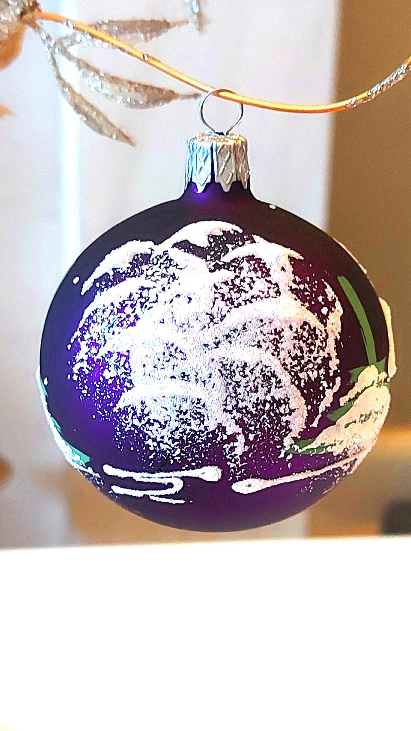 Vintage Czech Glass Christmas Ornament: Hand-Painted Purple Small Ball