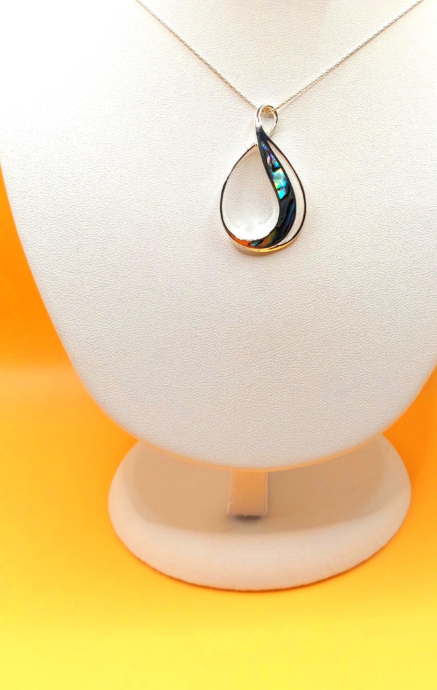 Silver Handmade Inlay Pendant Semi Precious Abalone Shell- Loop