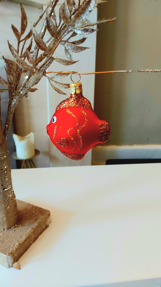 Vintage Czech Republic, Glass Blown, Hand Painted Christmas Tree Ornament - Nemo Fish