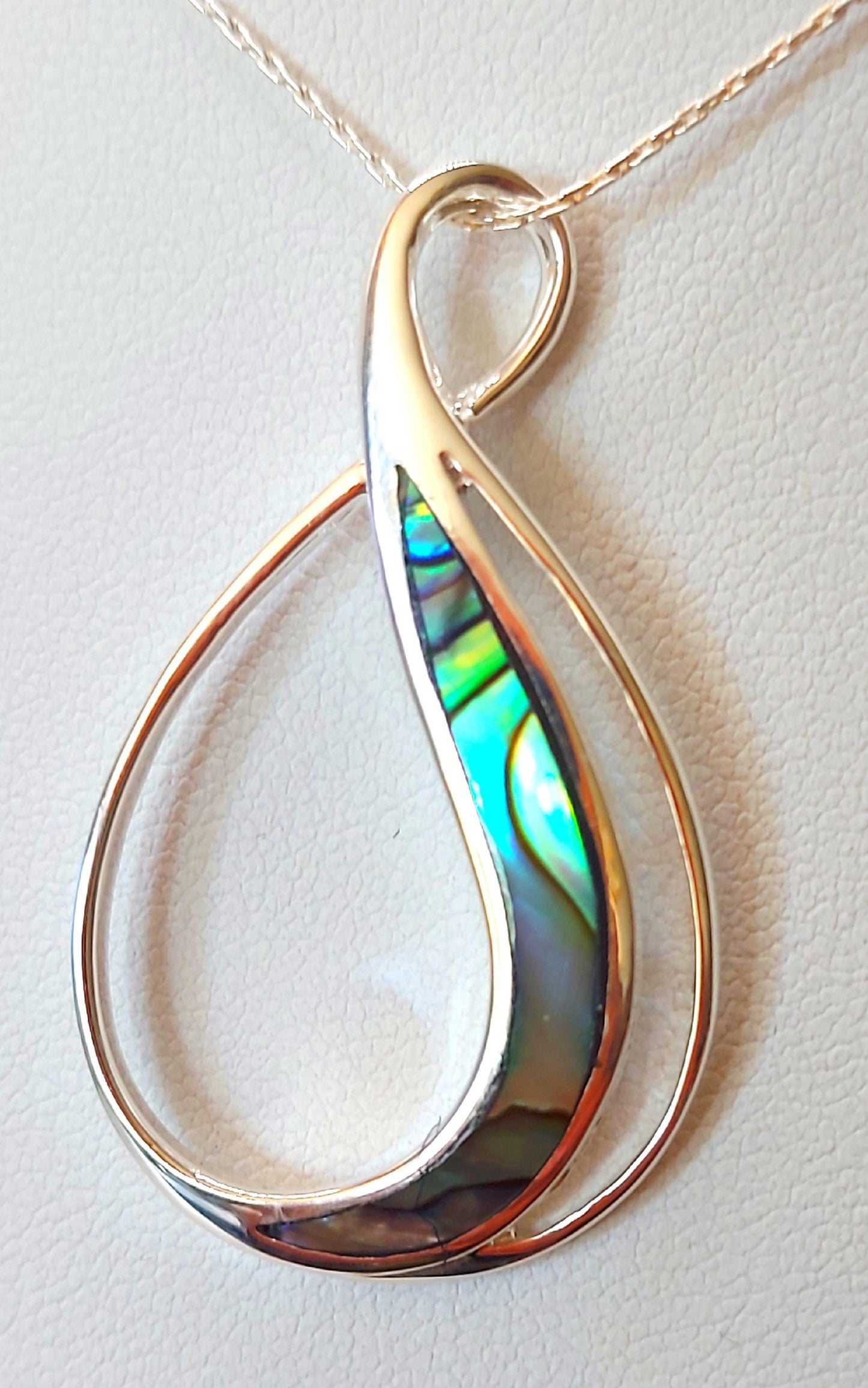 Silver Handmade Inlay Pendant Semi Precious Abalone Shell- Loop