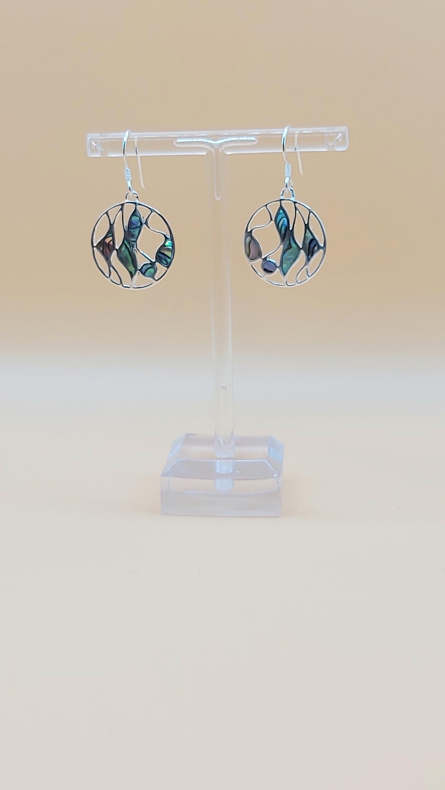 Silver Handmade Inlay Earrings Semi Precious Abalone Shell- Multi
