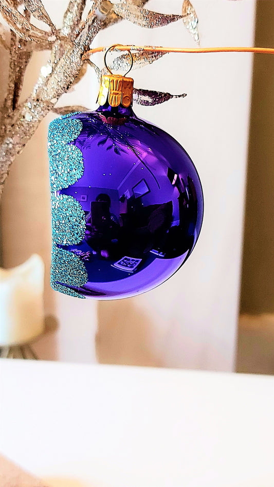 Vintage Czech Republic, Glass Blown, Hand Painted Christmas Tree Ornament - Retro Balls
