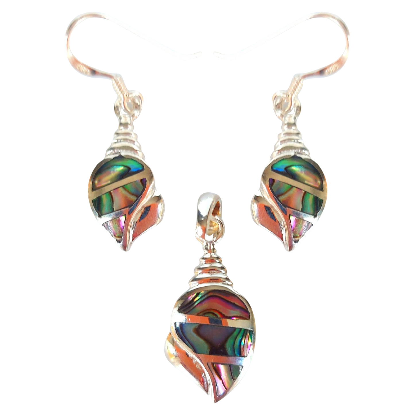 Silver Handmade Inlay Pendant/Earring Set Semi Precious Abalone Shell- Shell