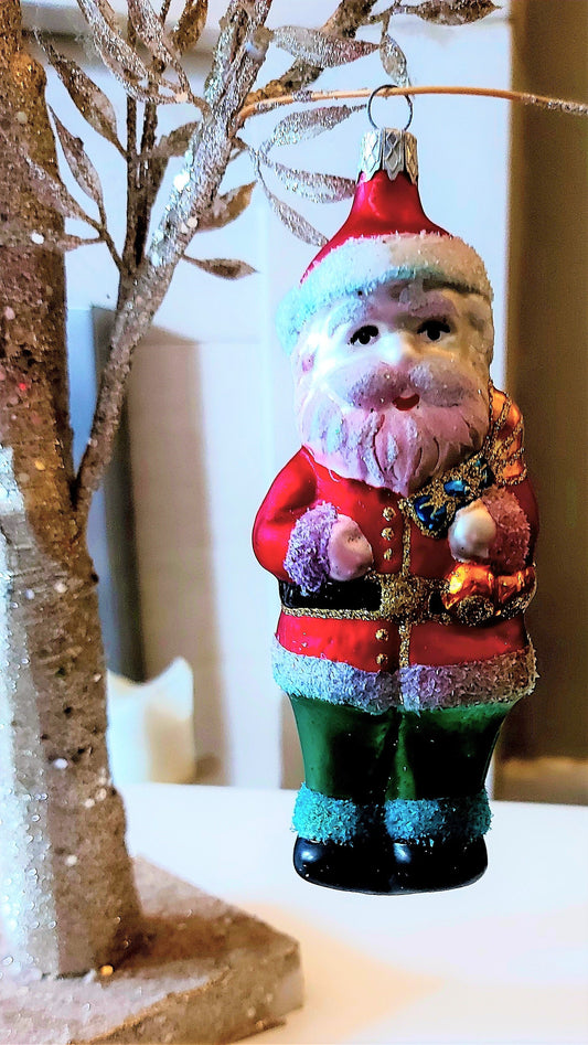 Vintage Czech Glass Santa Ornament: Hand-Painted Christmas Decor
