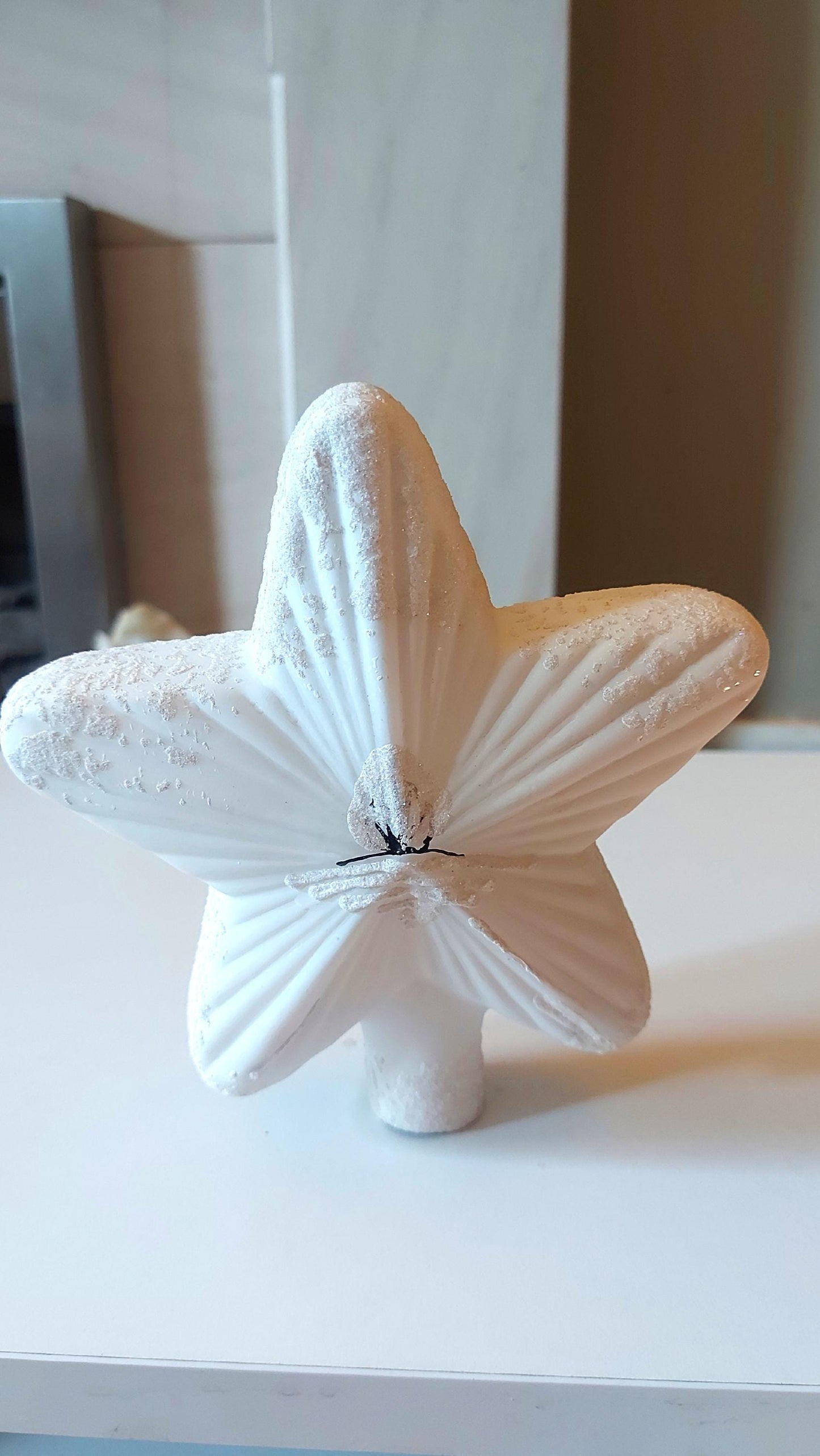 Vintage Czech Republic, Glass Blown, Hand Painted Christmas Tree Ornament - White Star Tree Topper