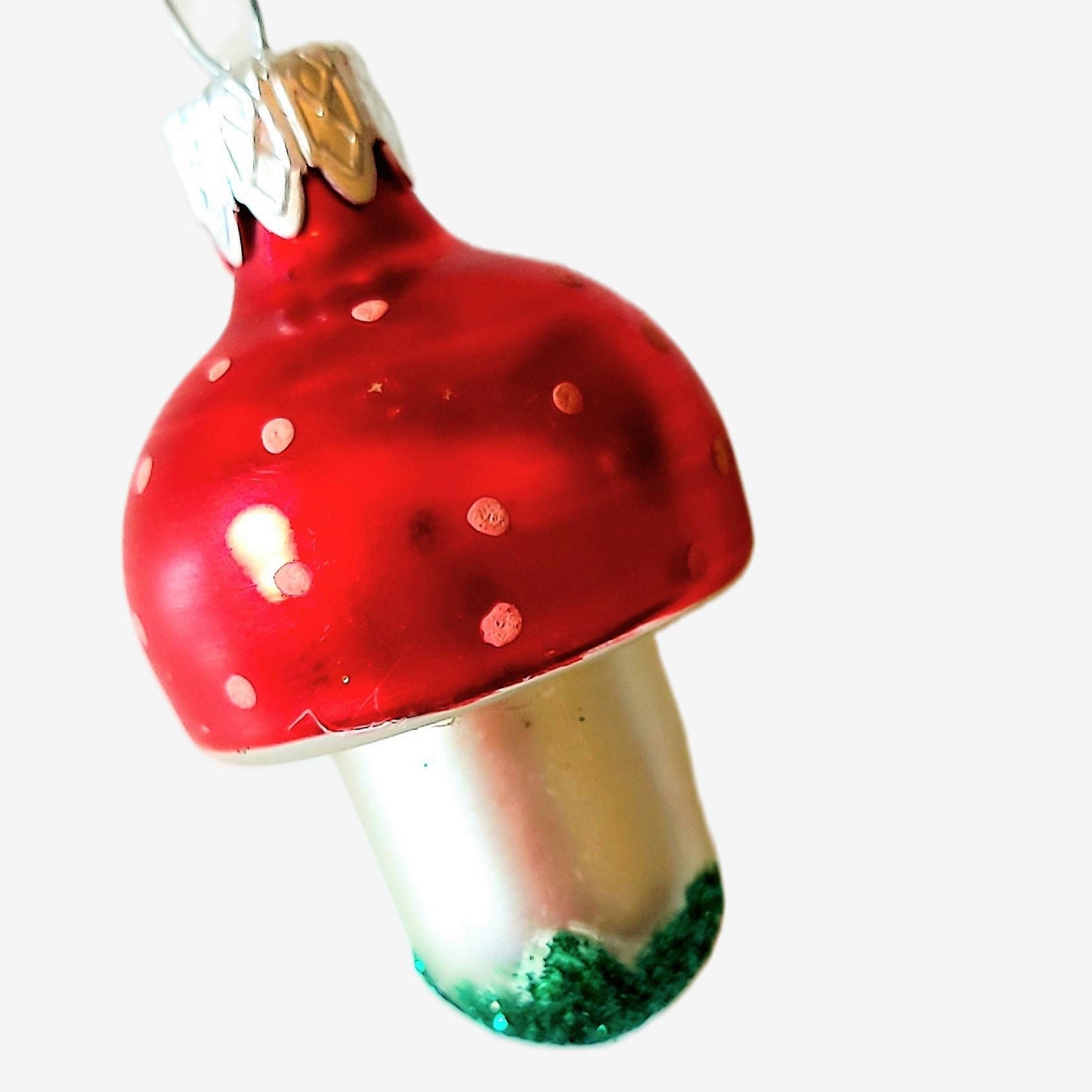 Vintage Czech Republic, Glass Blown, Hand Painted Christmas Tree Ornament - Mushroom a pair ( x 2 )