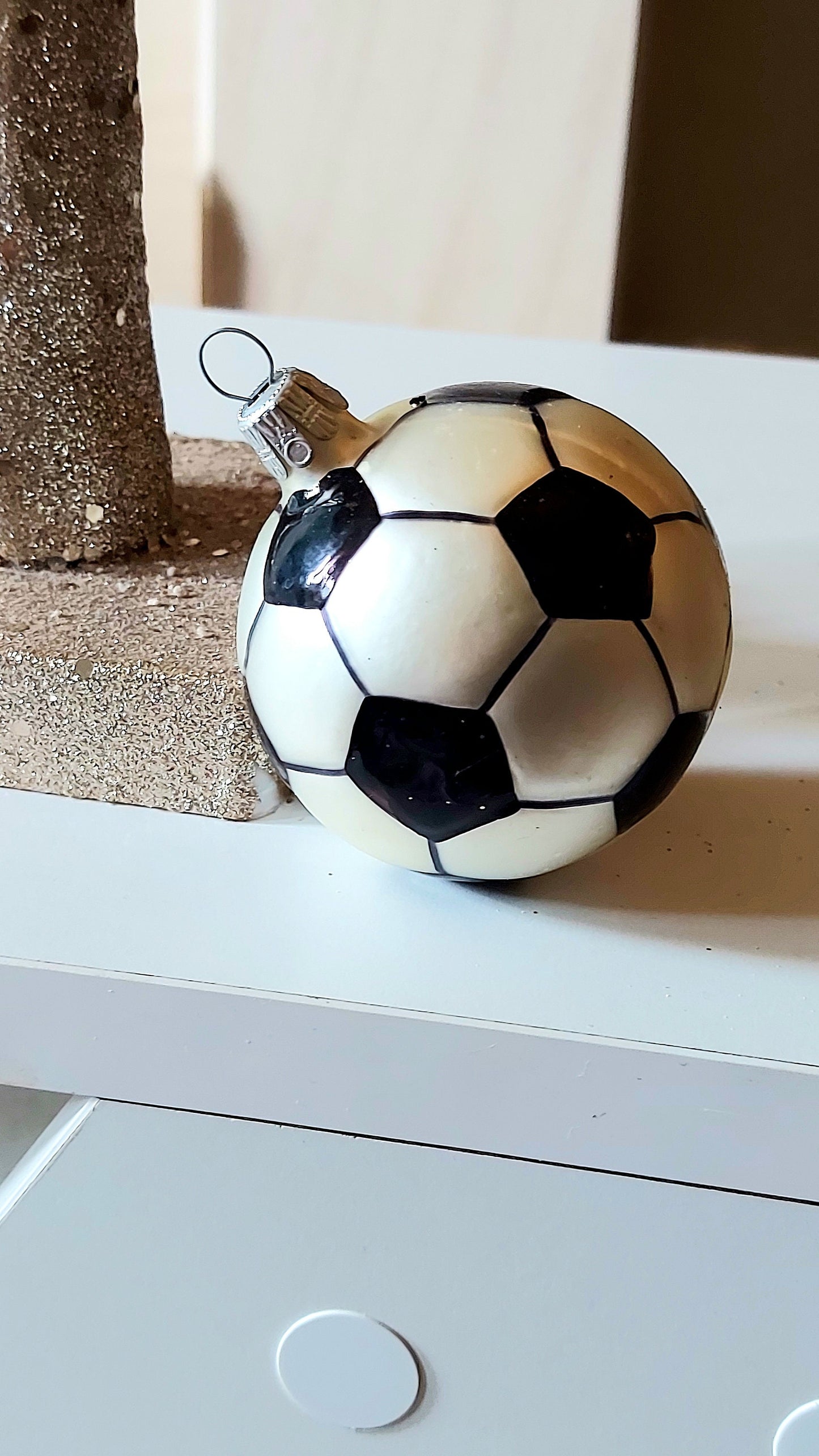 Vintage Czech Republic, Glass Blown, Hand Painted Christmas Tree Ornament - football