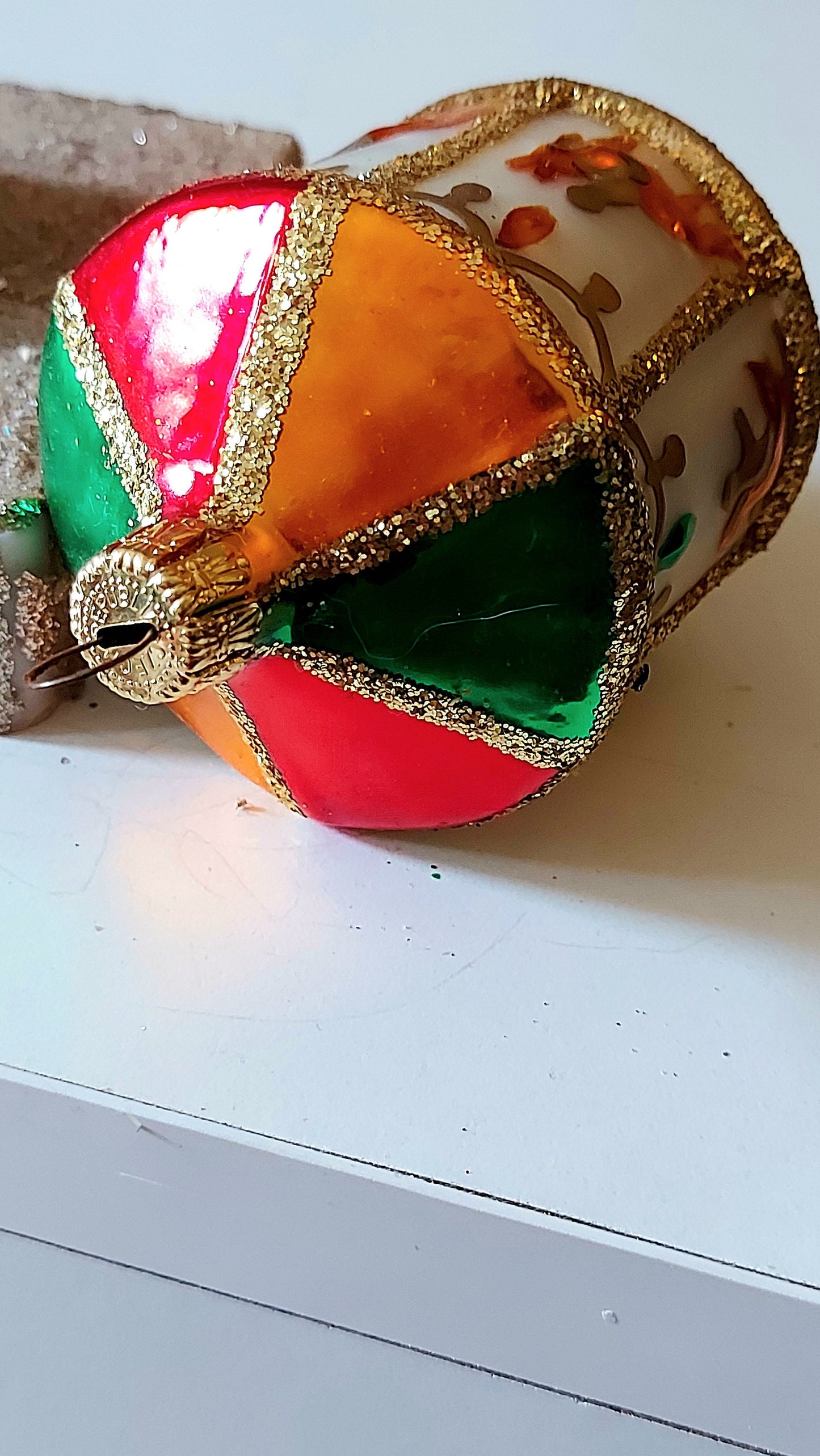 Vintage Czech Republic, Glass Blown, Hand Painted Christmas Tree Ornament - Carousel