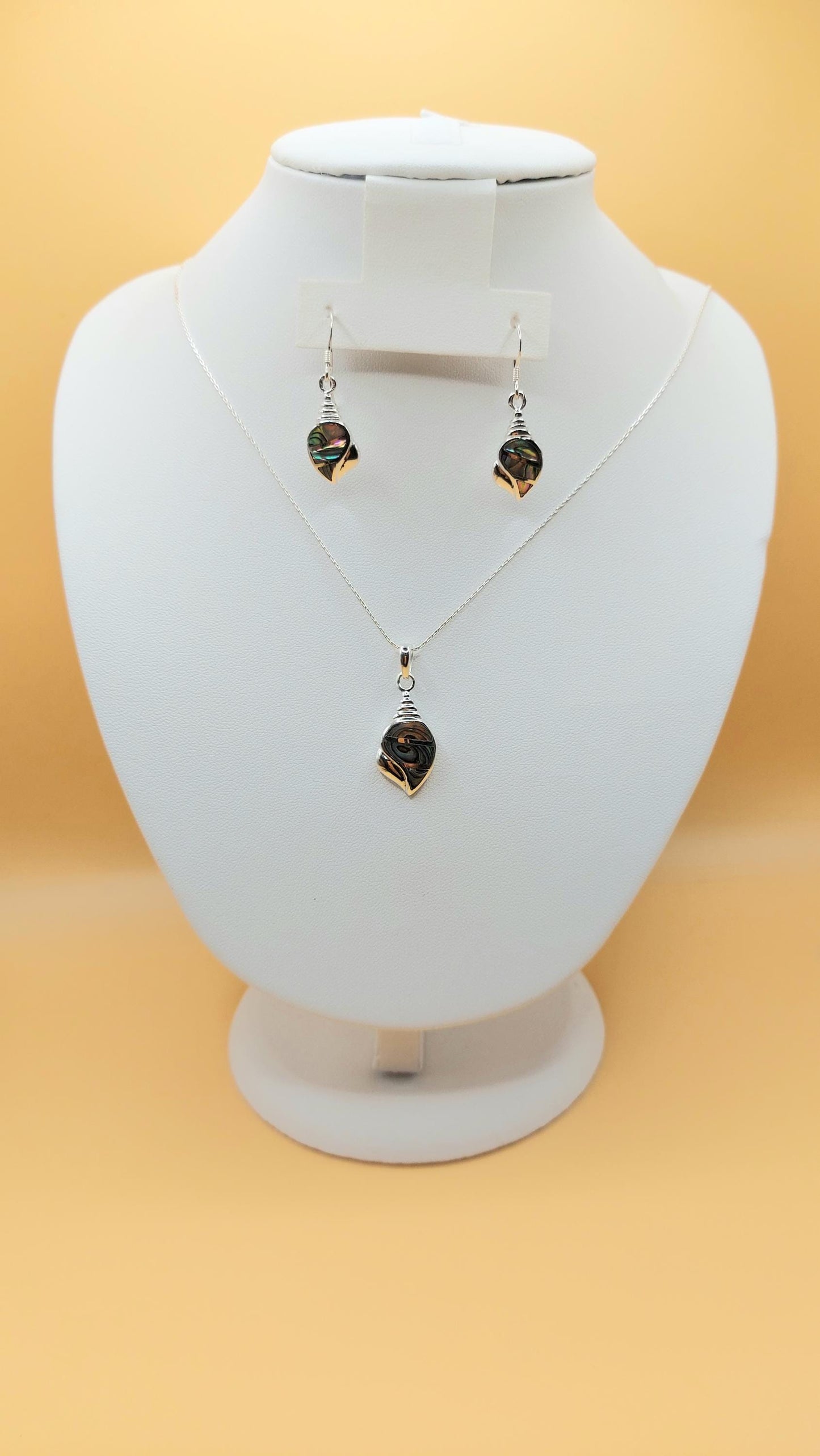 Silver Handmade Inlay Pendant/Earring Set Semi Precious Abalone Shell- Shell