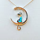 Silver Handmade Inlay Pendant Semi Precious Abalone Shell- Cat on Moon