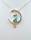Silver Handmade Inlay Pendant Semi Precious Abalone Shell- Cat on Moon