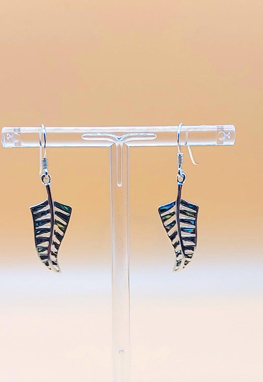 Silver Handmade Inlay Earrings Semi Precious Abalone Shell- Leaf