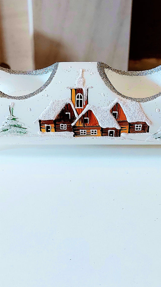 Vintage Czech Glass Christmas Ornament: Hand-Painted House Candle Holder