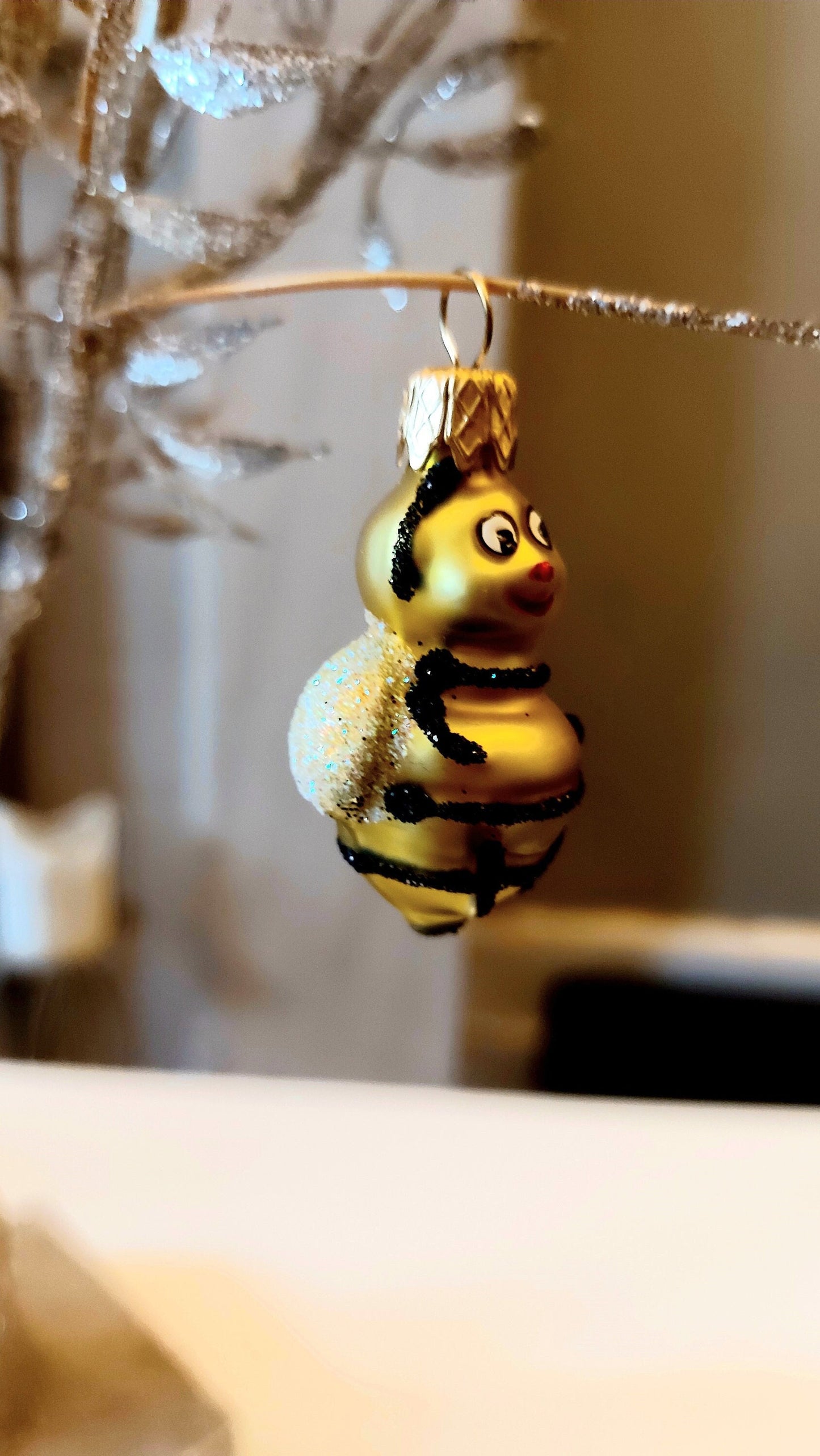 Vintage Czech Glass Bumble Bee Christmas Ornament - Hand Painted Pair