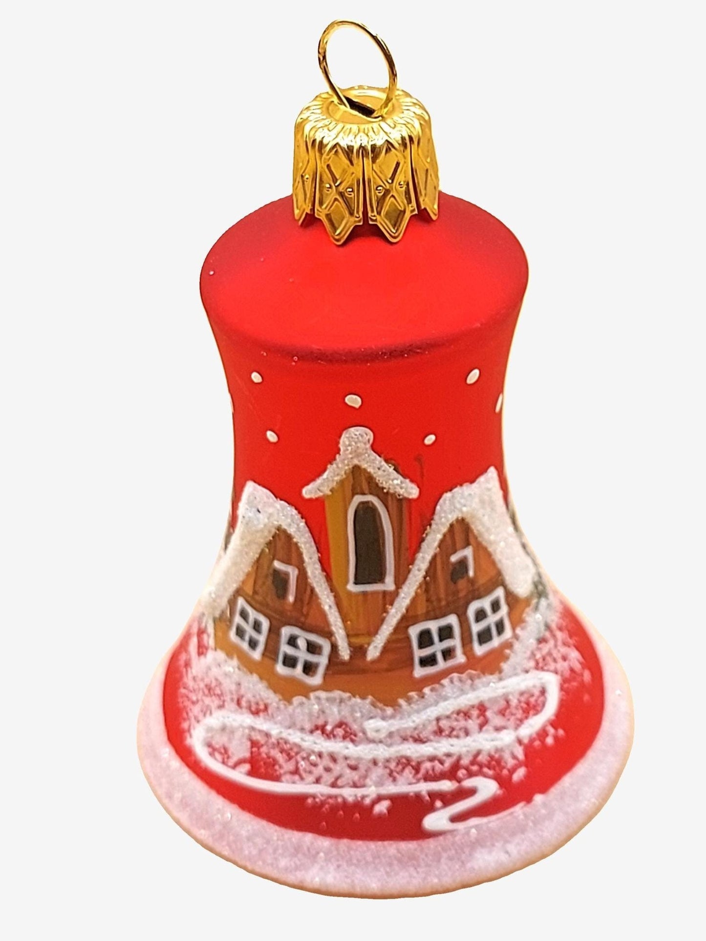 Vintage Czech Glass Christmas Bell Ornament: Hand-Painted House Motif