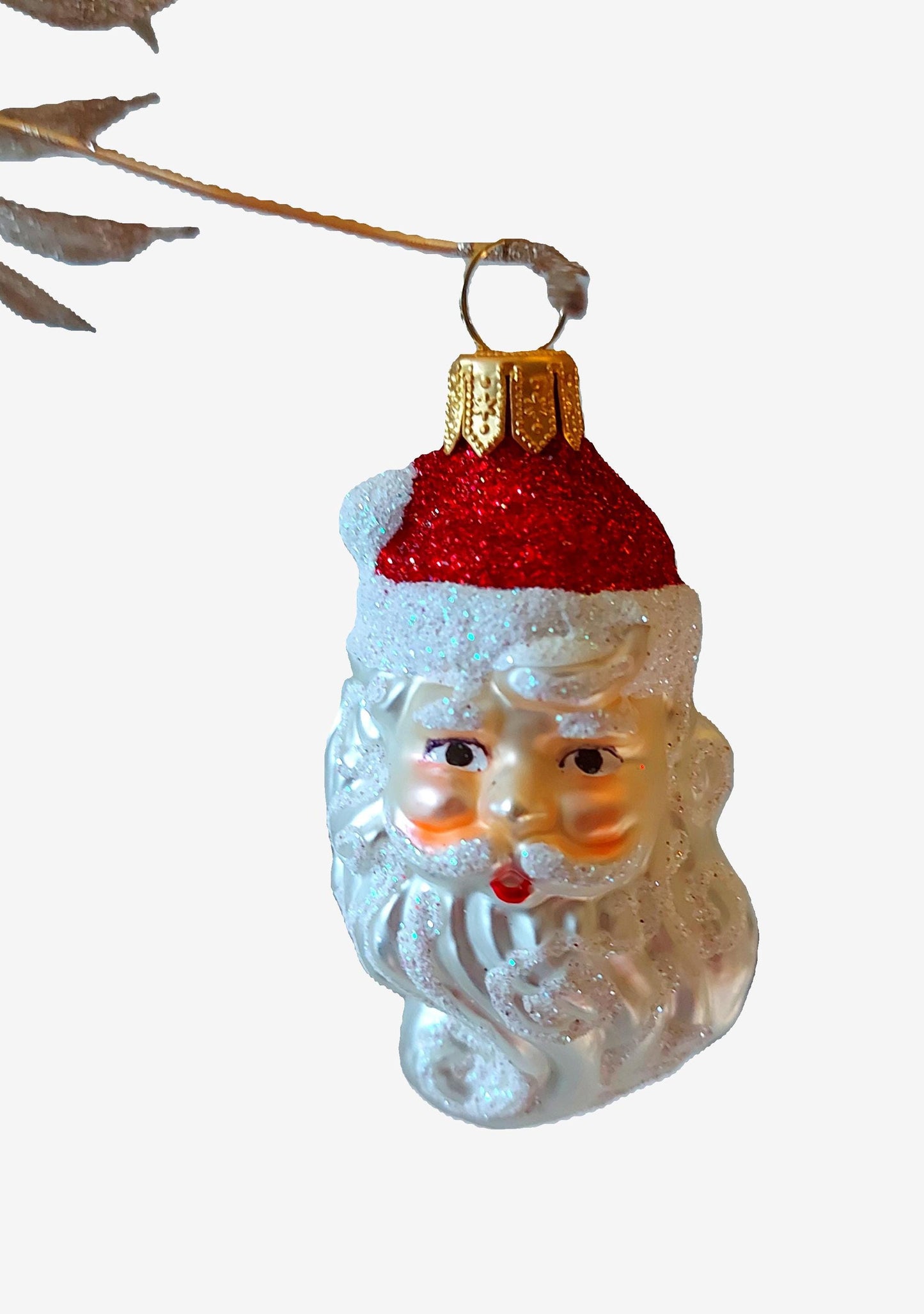 Vintage Czech Republic, Glass Blown, Hand Painted Christmas Tree Ornament - Santa Head