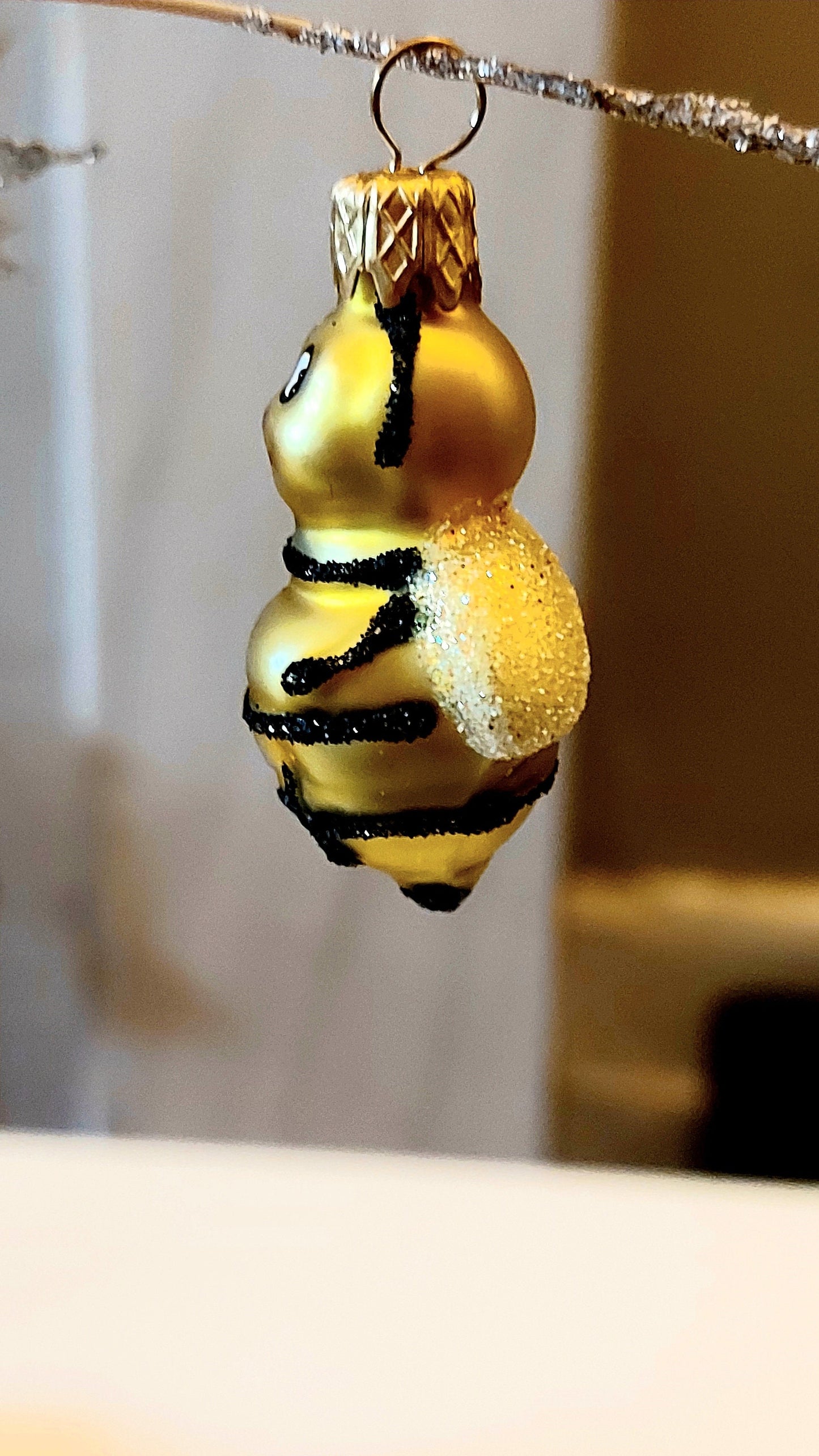 Vintage Czech Glass Bumble Bee Christmas Ornament - Hand Painted Pair