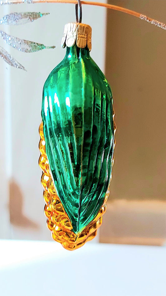 Vintage Czech Republic, Glass Blown, Hand Painted Christmas Tree Ornament - Sweetcorn