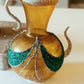 Vintage Czech Republic, Glass Blown, Hand Painted Christmas Tree Ornament - Genie Lamp gold/green
