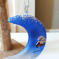 Vintage Hand Painted Glass Christmas Ornament: Czech Royal Blue Half Moon