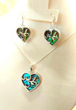 Silver Handmade Inlay Pendant/Earring Set Semi Precious Abalone Shell- Heart