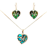 Silver Handmade Inlay Pendant/Earring Set Semi Precious Abalone Shell- Heart