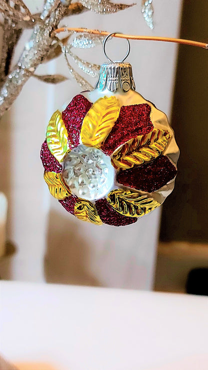 Vintage Czech Glass Christmas Ornament: Hand-Painted Leaf Balls (Pair)