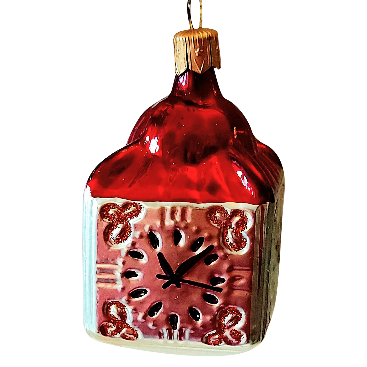Czech Republic, Glass Blown, Hand Painted Christmas Tree Ornament - Clock