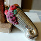 Vintage Czech Republic, Glass Blown, Hand Painted Christmas Tree Ornament - Large Fruit Cone Silver
