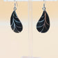 Silver Handmade Inlay Pendant/Earring Set Semi Precious Black Onyx- Black Leaf