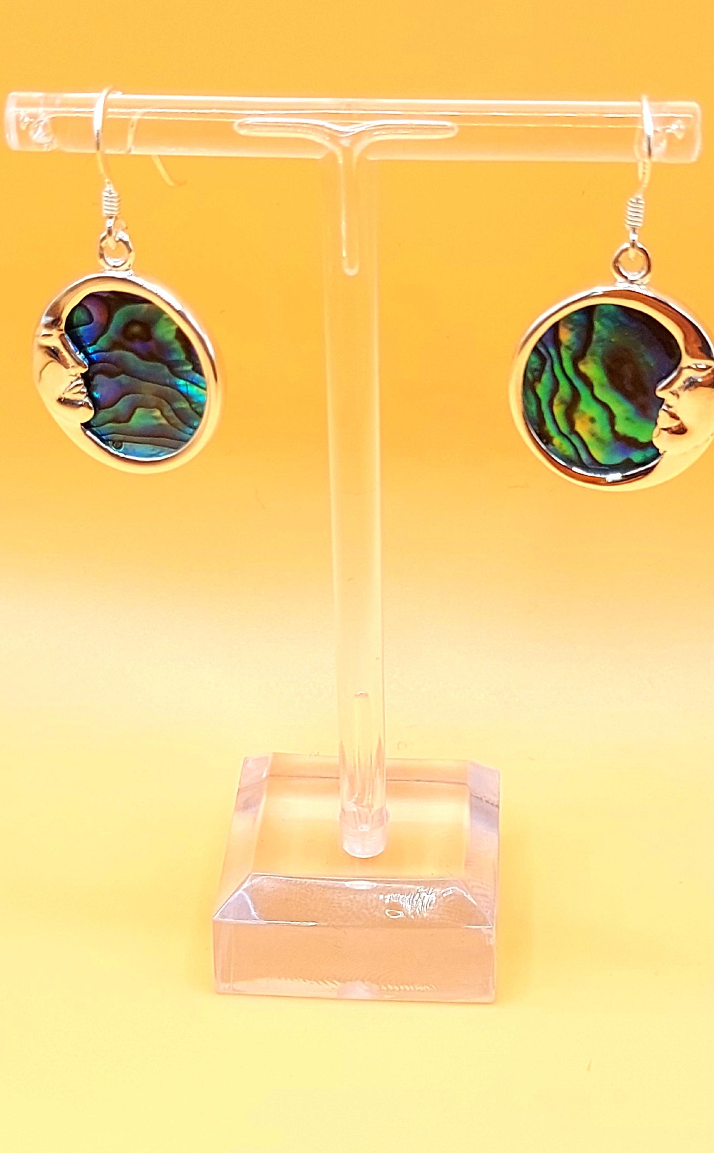 Silver Handmade Inlay Pendant/Earring Set Semi Precious Abalone Shell- Moon