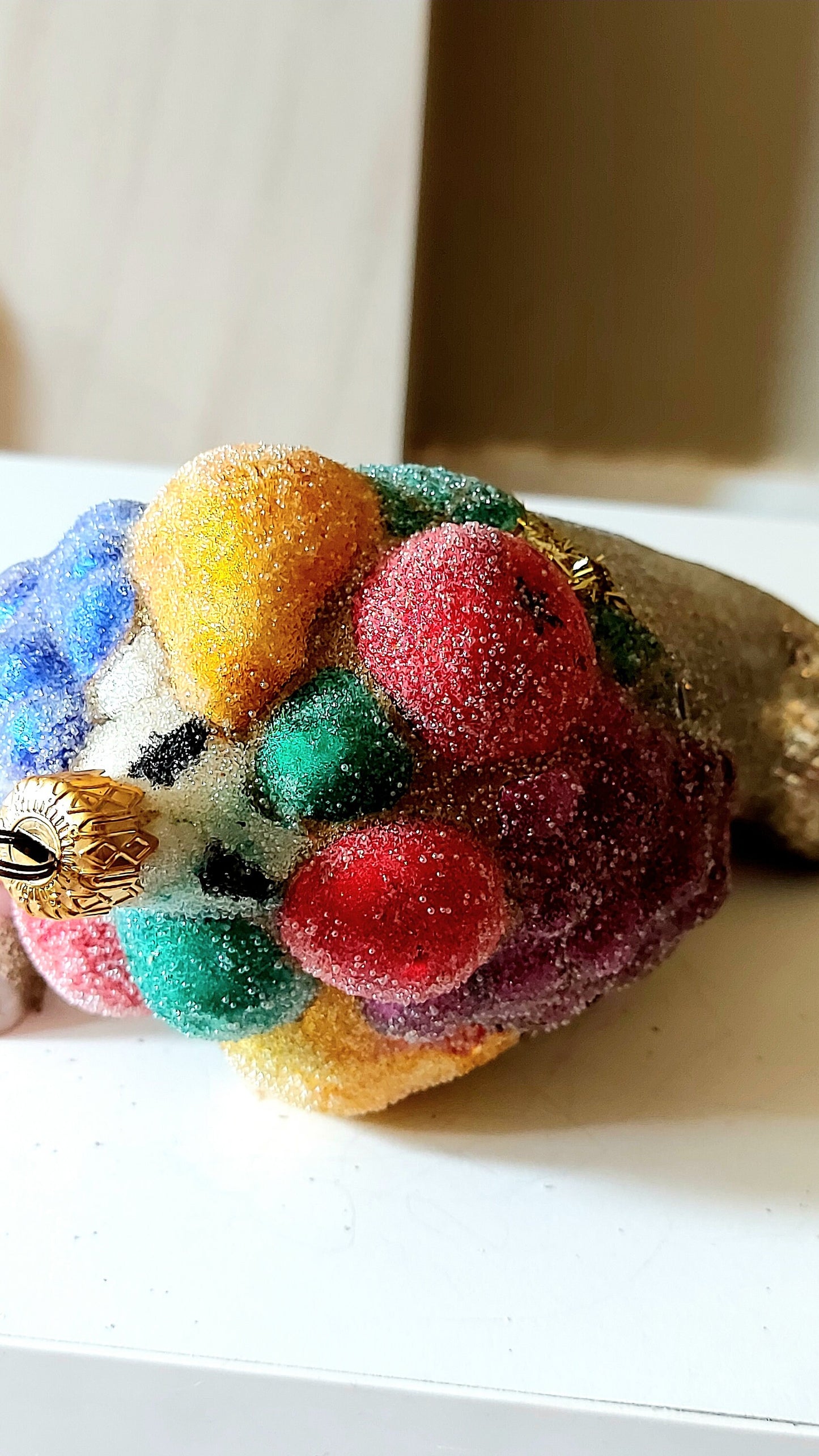 Vintage Czech Republic, Glass Blown, Hand Painted Christmas Tree Ornament - Large Fruit Cone Silver