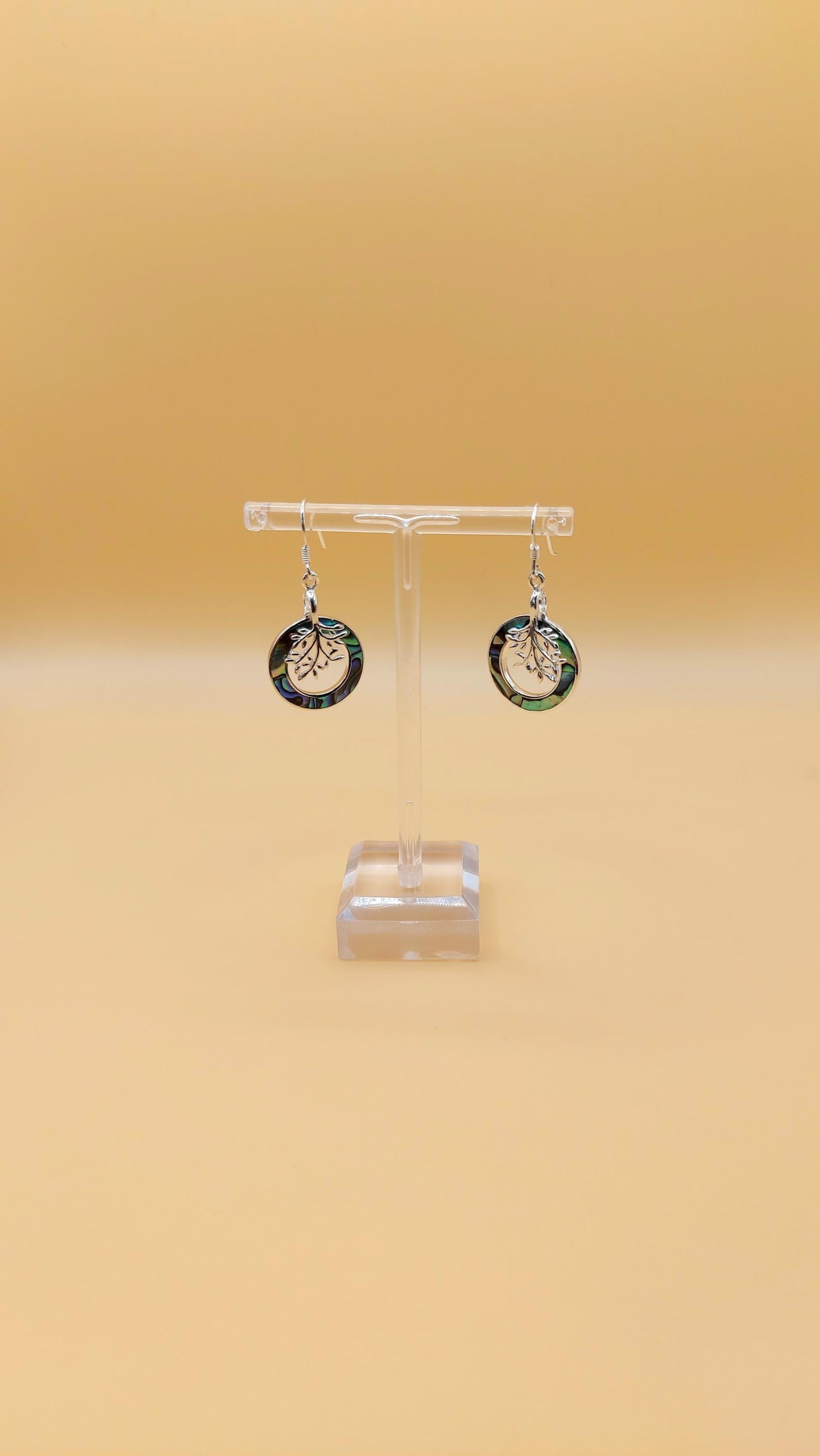 Silver Handmade Inlay Earrings Semi Precious Abalone Shell- Tree of Life
