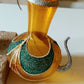 Vintage Czech Republic, Glass Blown, Hand Painted Christmas Tree Ornament - Genie Lamp gold/green