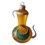 Czech Republic, Glass Blown, Hand Painted Christmas Tree Ornament - Genie Lamp gold/green