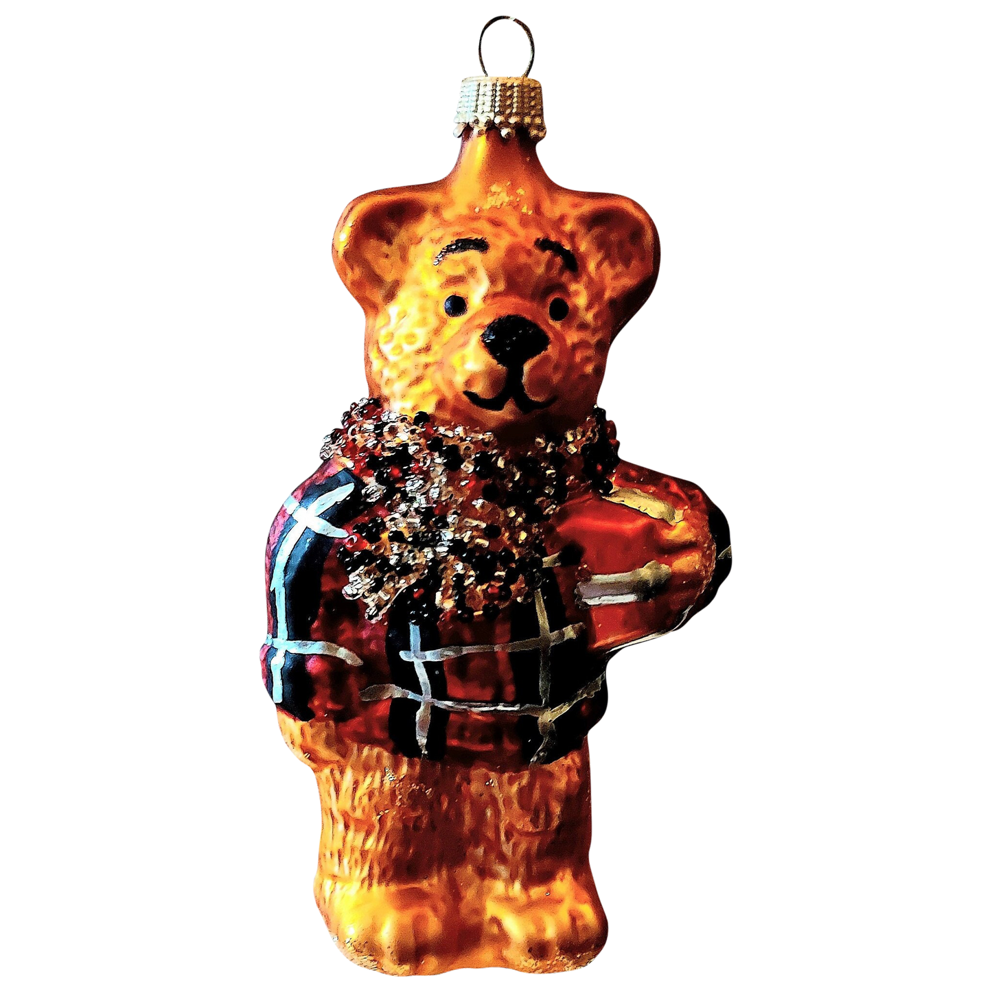 Vintage Czech Republic, Glass Blown, Hand Painted Christmas Tree Ornament - Large Teddy Bear