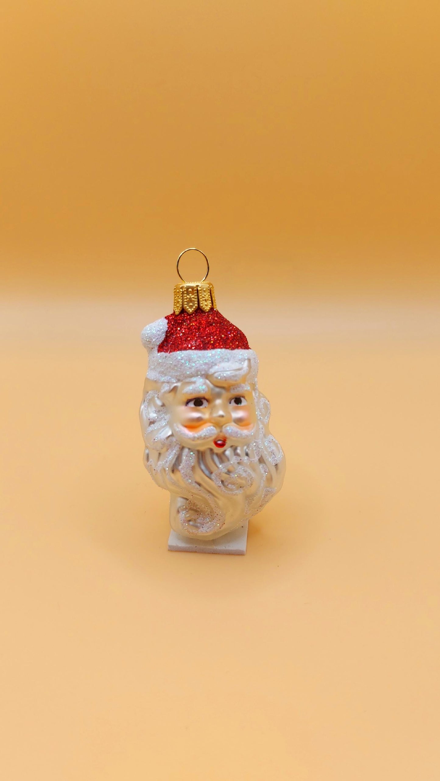 Vintage Czech Republic, Glass Blown, Hand Painted Christmas Tree Ornament - Santa Head