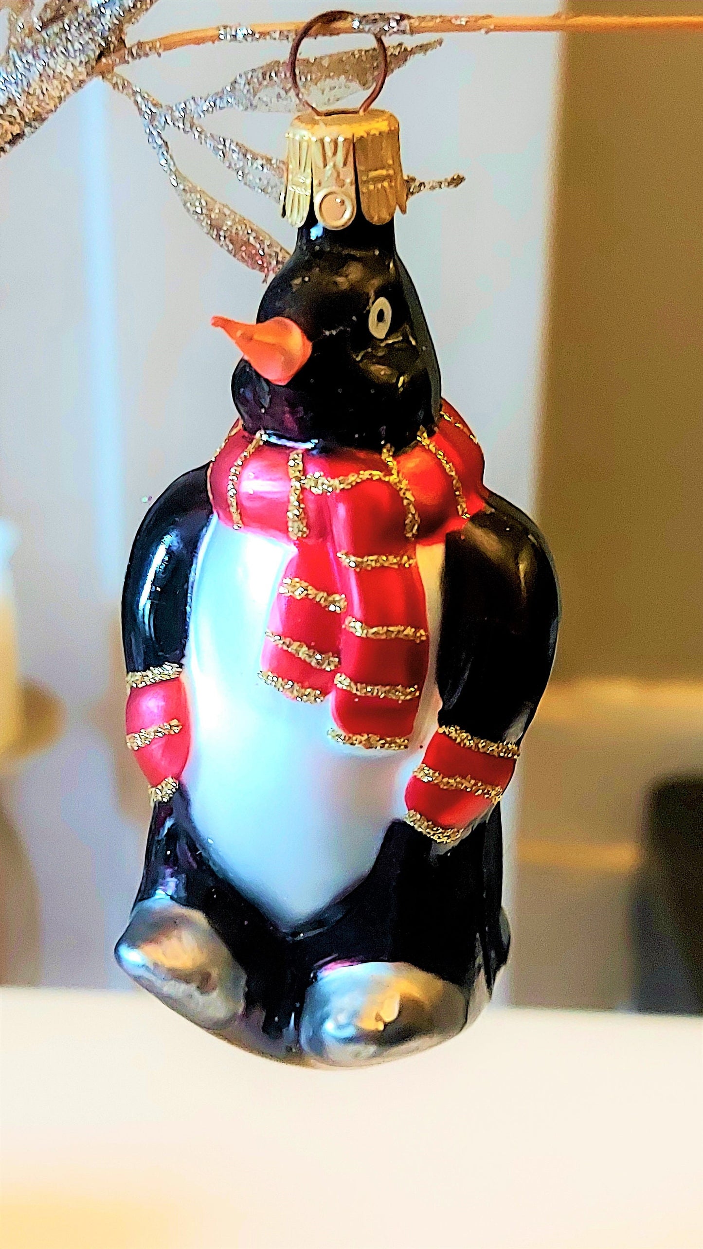 Vintage Hand Painted Glass Penguin Christmas Ornament - Czech Republic