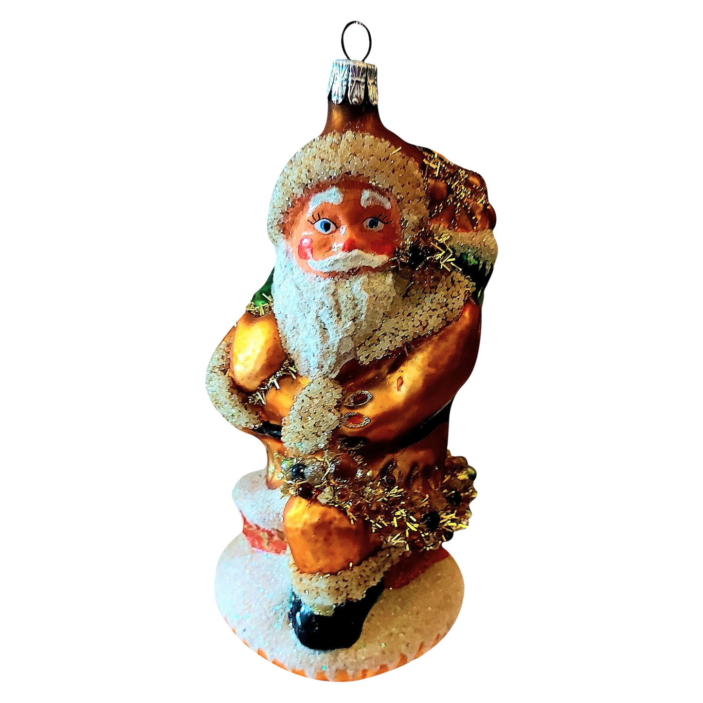 Czech Republic, Glass Blown, Hand Painted Christmas Tree Ornament - Large Santa Chimney Gold