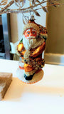 Vintage Czech Republic, Glass Blown, Hand Painted Christmas Tree Ornament - Large Santa Chimney Gold